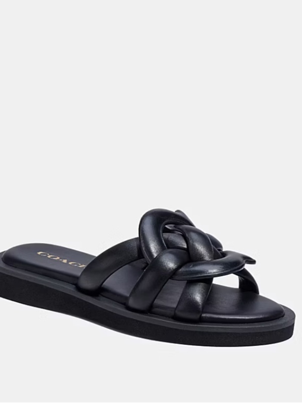 Coach Georgie Black Knotted Leather Slide Sandals